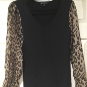 Inc  Scoop Neck Top With Leopard  Print Sleeves